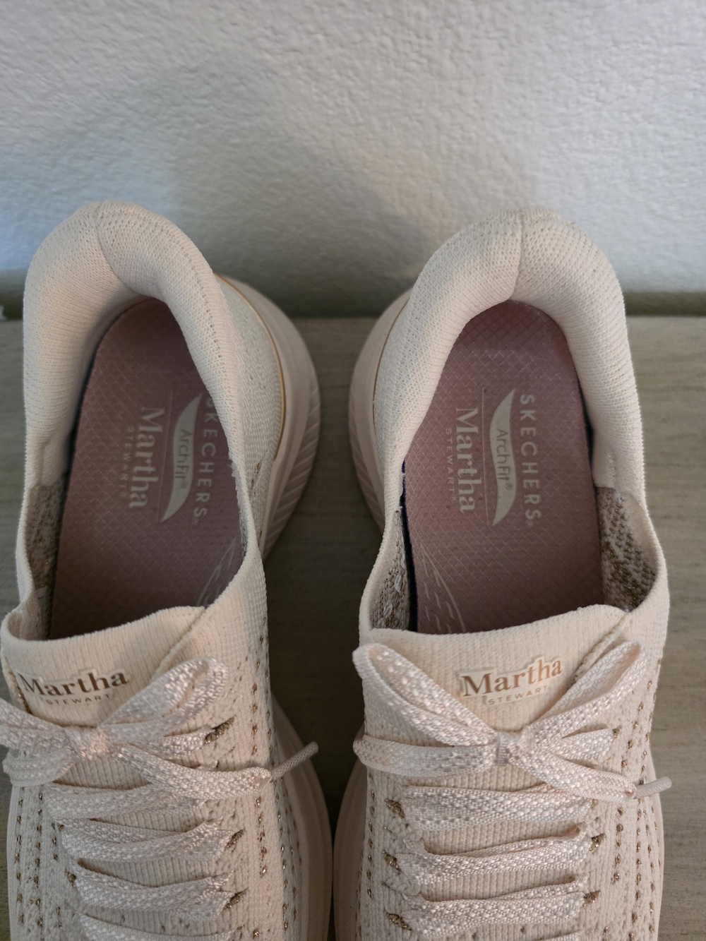 Martha Stewart Skechers White And Gold Hands Free Sneakers - Picture 3 of 7
